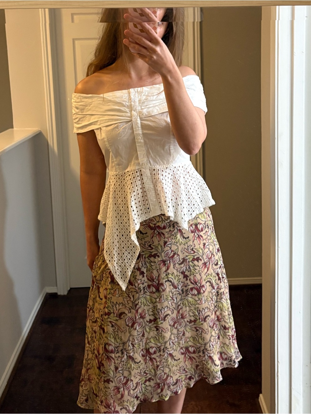 Women's White Off-Shoulder Eyelet Peplum Top